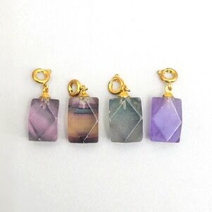 Natural Fluorite Crystal Pendant Charm Gold Tone Bails Gemstone Jewelry Making